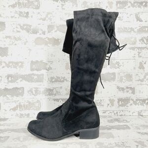 New Charles by Charles David Black Tall Lace Block Heel Over The Knee Boots C465